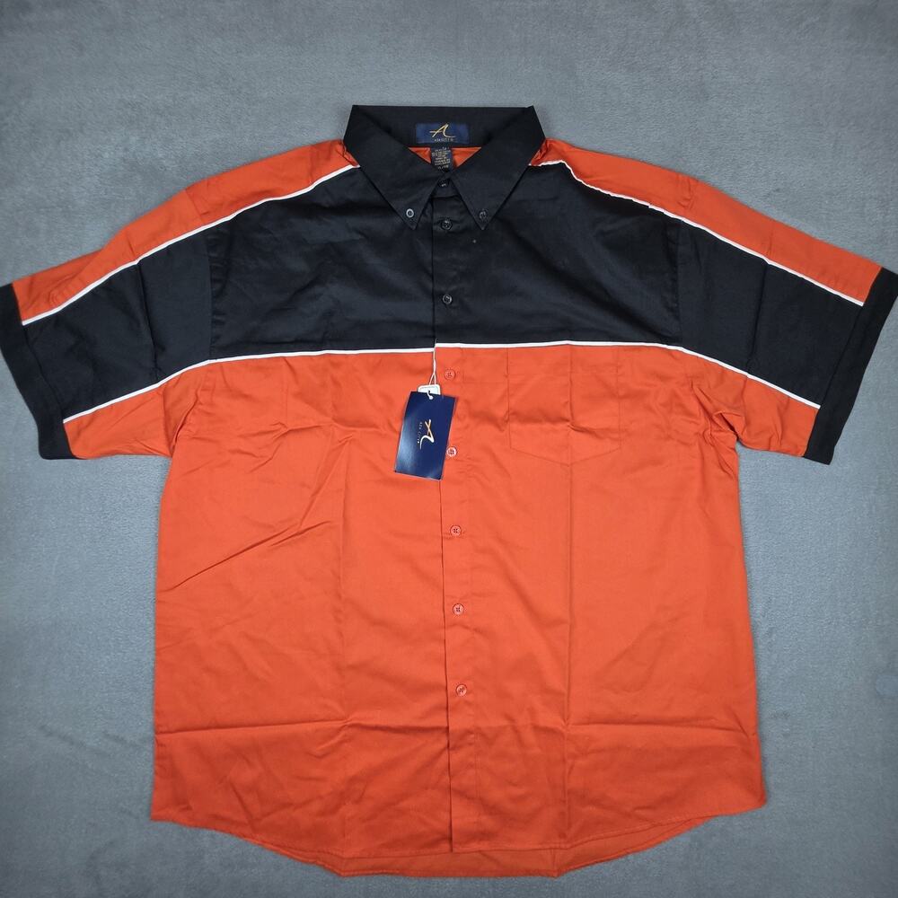 Ash City Men XL Orange Black Colorblock Button Up Shirt Short Sleeve Work NWT